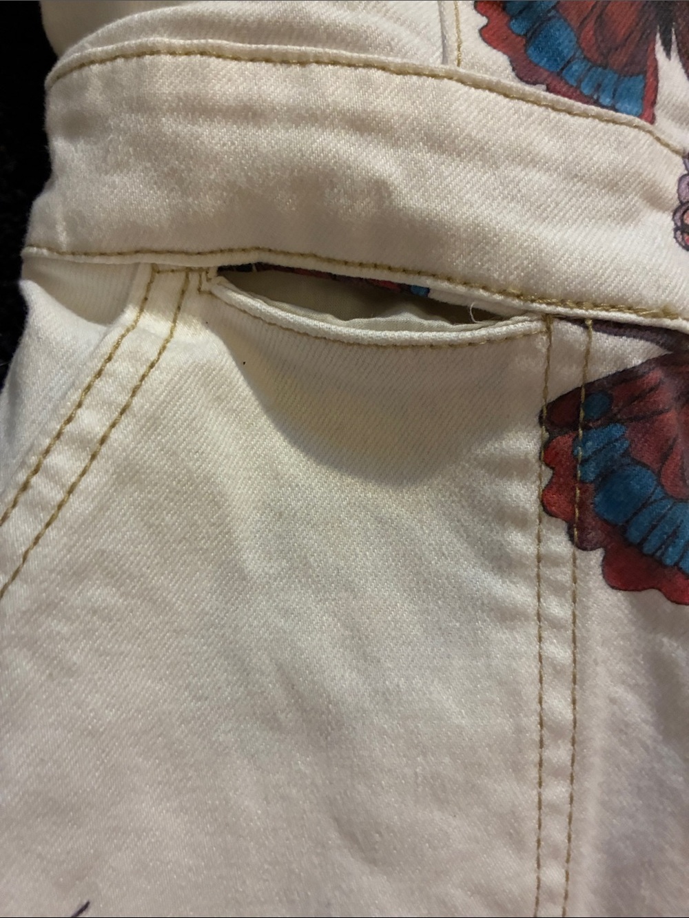 Rachel Antonoff Cream Button-Front Apron Dress Pockets w/Butterfly Print size 0 - Picture 8 of 13